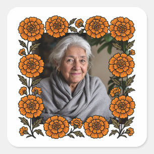Cempasúchil Ofrenda Con Foto Día de Muertos Vierkante Sticker