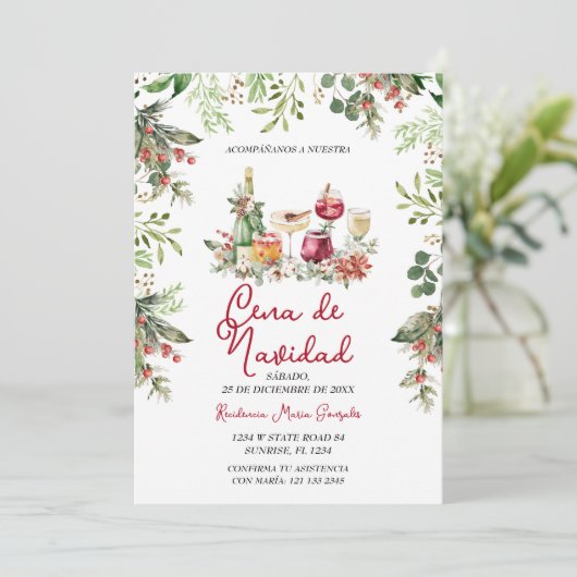 Cena De Navidad Christmas Cocktails Holiday Party Kaart (Staand voorkant)