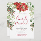 Cena De Navidad Christmas Greenery Spanish Dinner Kaart (Voorkant / Achterkant)