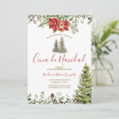 Cena De Navidad Poinsettia Christmas Dinner Party Kaart (Staand voorkant)