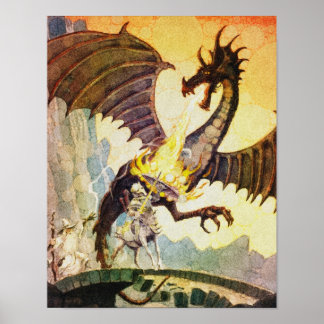 Centaur Warrior Fights Dragon Poster