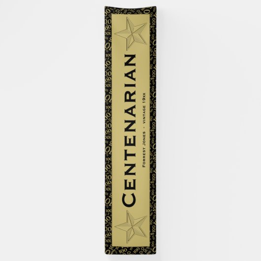 "CENTENARIAN" 100e Birthday Black/Gold Pattern Spandoek (Verticaal)