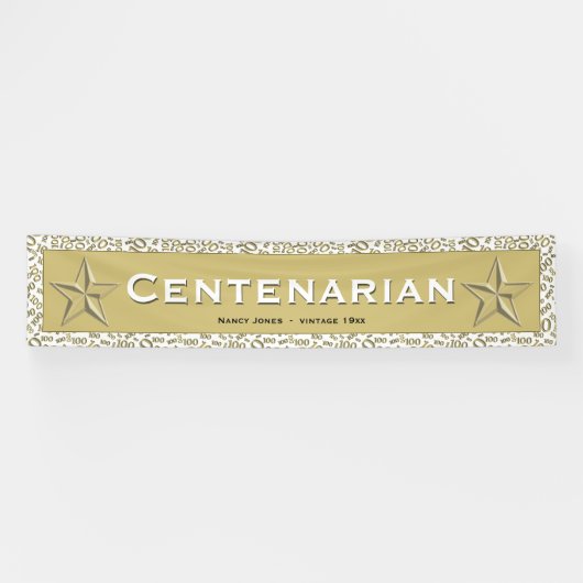 "CENTENARIAN" 100e Birthday Gold/White Pattern Spandoek (Horizontaal)