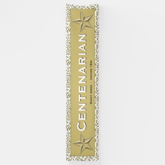 "CENTENARIAN" 100e Birthday Gold/White Pattern Spandoek (Verticaal)