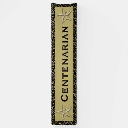 "CENTENARIAN" 100e verjaardag zwart/goudnummer Spandoek (Verticaal)