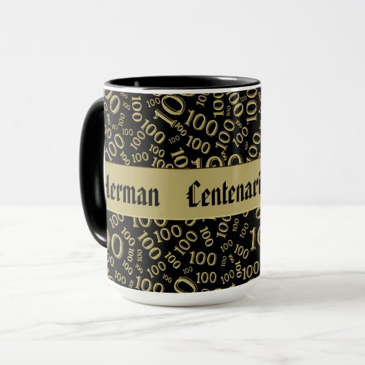 Centenarian Birthday Number Pattern 100 Black/Gold Mok (Voorkant links)
