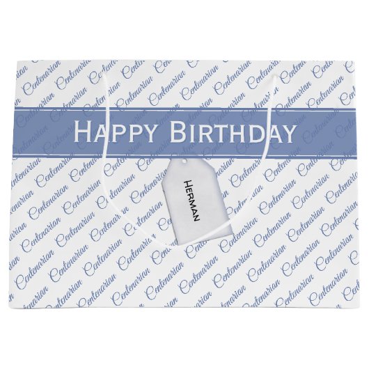 Centenarian Blauw/Wit Typografie Patroon - 100th Groot Cadeauzakje (Voorkant)