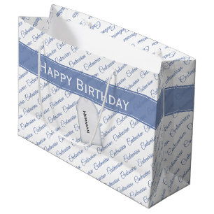 Centenarian Blauw/Wit Typografie Patroon - 100th Groot Cadeauzakje