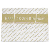 Centenarian Goud/Wit Typografie Patroon - 100th Groot Cadeauzakje (Voorkant)
