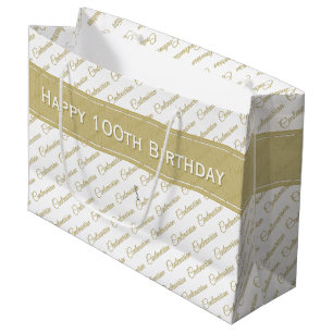 Centenarian Goud/Wit Typografie Patroon - 100th Groot Cadeauzakje