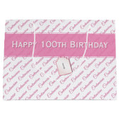 Centenarian Roze/Witte Typografie Patroon - 100th Groot Cadeauzakje (Voorkant)