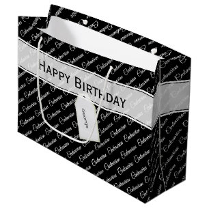 Centenarisch zwart / wit typografie patroon - 100t groot cadeauzakje