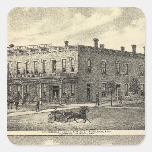 Centennial Hotel, Tecumseh en Neb, Nebraska Vierkante Sticker (Voorkant)