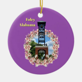 Centennial Plaza Clock, Foley Alabama Paarse Schad Keramisch Ornament