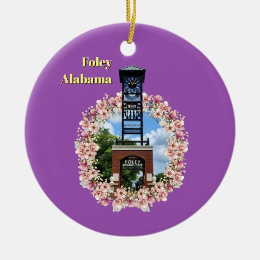 Centennial Plaza Clock, Foley Alabama Paarse Schad Keramisch Ornament (Voorkant)