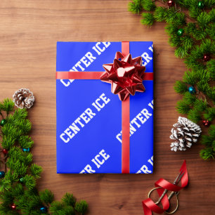 CENTER ICE Vet atletisch witte tekst op helderblau Cadeaupapier