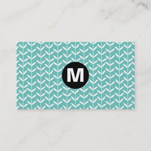 Center Spot Monogram - Leaf Stalks - Lt Aqua Visitekaartje (Voorkant)