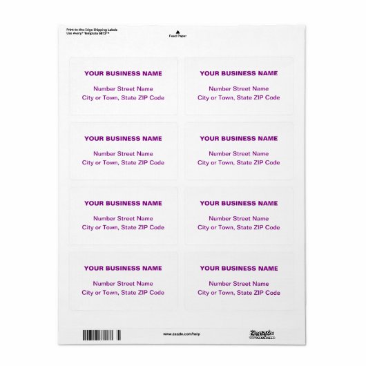 Center Uitgelijnd Paarse platte tekst Zakelijke ve Etiket (Full Sheet)