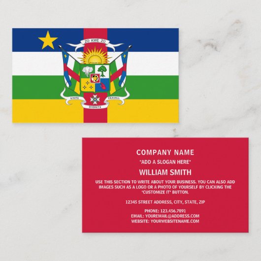 Centraal-Afrikaanse Republiek Vlag & Wapen Visitekaartje (Voorkant / Achterkant)