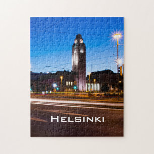 Centraal Helsinki tijdens het blauwe uur Legpuzzel