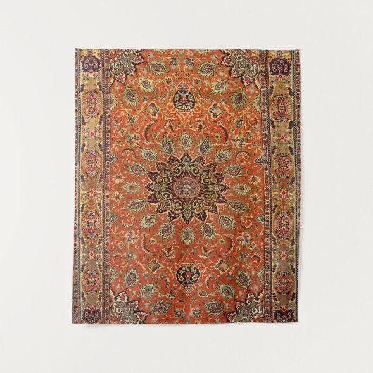 Centraal Perzië Qum Oranje Geel Groen Wandkleed (Voorkant)