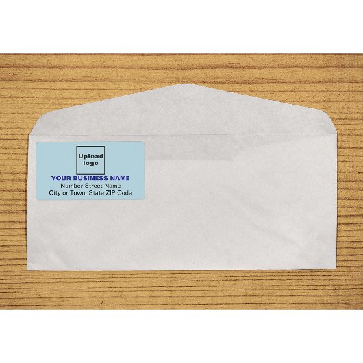 Centraal uitgelijnd bedrijfslinkt lichtblauw verze etiket