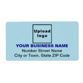 Centraal uitgelijnd bedrijfslinkt lichtblauw verze etiket (Voorkant)