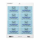 Centraal uitgelijnd bedrijfslinkt lichtblauw verze etiket (Full Sheet)