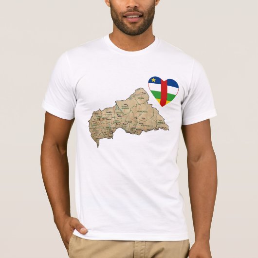 Centrafrique Flag Heart en Map T-Shirt (Voorkant)