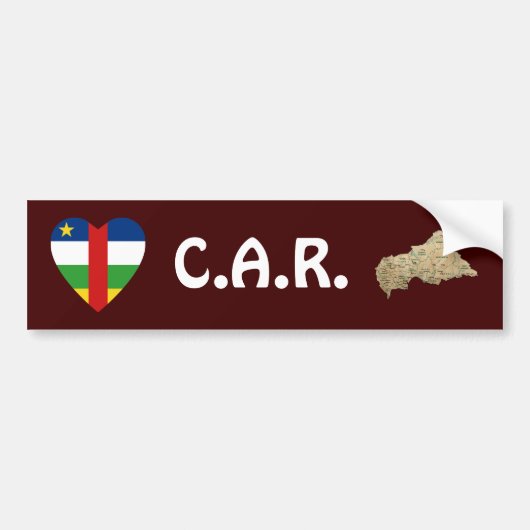 Centrafrique Vlag Hart + Landkaart Bumpersticker (Voorkant)