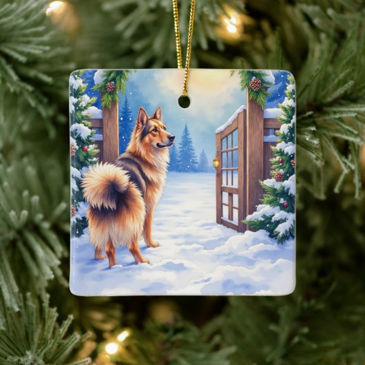 Central Asian Shepherd Snowy Gate Christmas Art Keramisch Ornament (Boom)