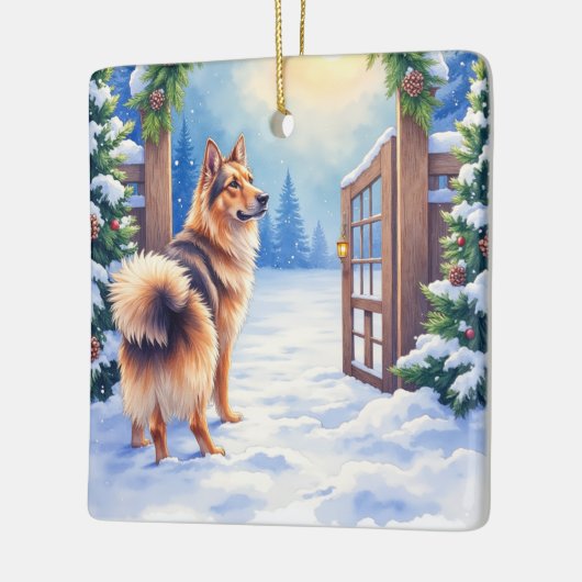 Central Asian Shepherd Snowy Gate Christmas Art Keramisch Ornament (Links)