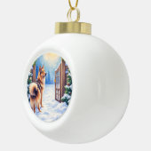 Central Asian Shepherd Snowy Gate Christmas Art Keramische Bal Ornament (Rechts)