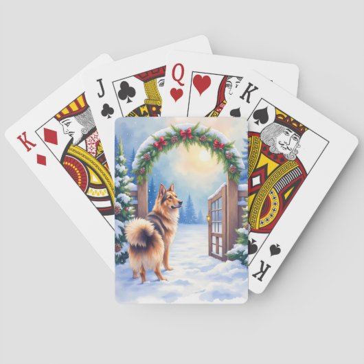 Central Asian Shepherd Snowy Gate Christmas Art Pokerkaarten (Achterkant)