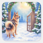 Central Asian Shepherd Snowy Gate Christmas Art Vierkante Sticker (Voorkant)