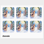 Central Asian Shepherd Snowy Gate Christmas Art Vierkante Sticker (Vel)