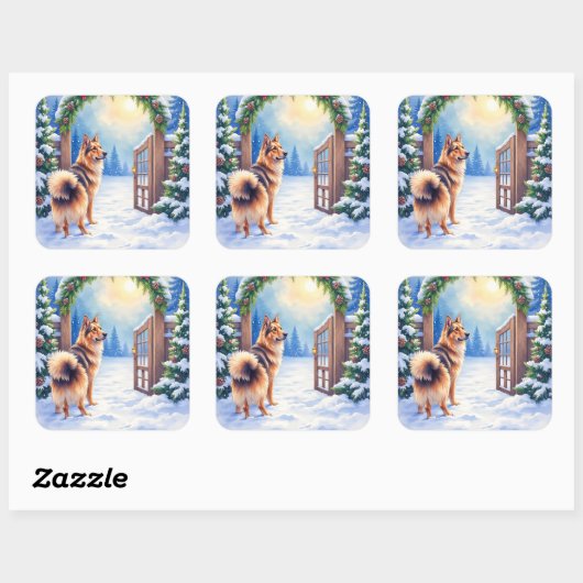 Central Asian Shepherd Snowy Gate Christmas Art Vierkante Sticker (Vel)