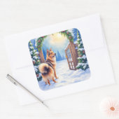 Central Asian Shepherd Snowy Gate Christmas Art Vierkante Sticker (Envelop)