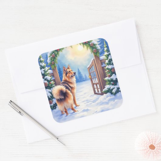 Central Asian Shepherd Snowy Gate Christmas Art Vierkante Sticker (Envelop)