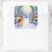 Central Asian Shepherd Snowy Gate Christmas Art Vierkante Sticker (Tas)