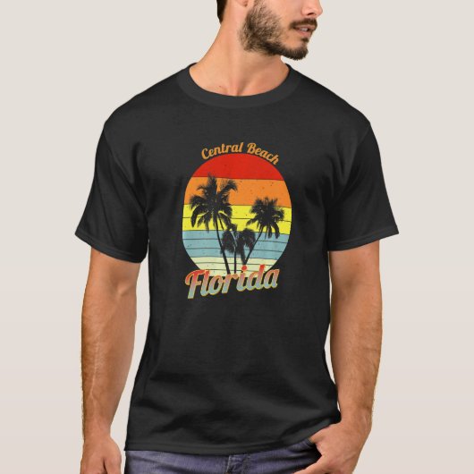 Central Beach Florida Retro Tropical Palm Trees Va T-shirt (Voorkant)