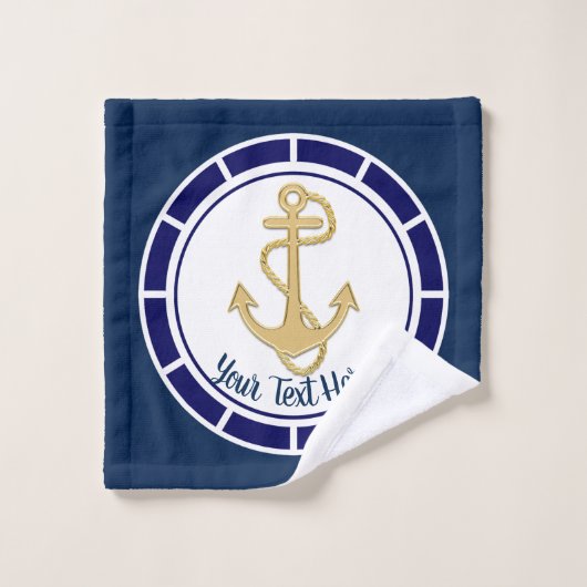 Central Golden Anchor Navy Blue Nautical Bad Handdoek (Wasdoekje)