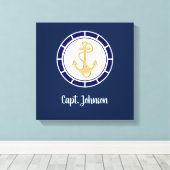 Central Golden Anchor Navy Blue Nautical Canvas Afdruk (Insitu (Houten vloer))