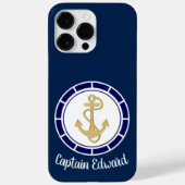 Central Golden Anchor Navy Blue Nautical Case-Mate iPhone Case (Achterkant)