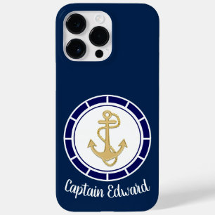 Central Golden Anchor Navy Blue Nautical Case-Mate iPhone 14 Pro Max Hoesje