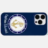 Central Golden Anchor Navy Blue Nautical Case-Mate iPhone Case (Achterkant (horizontaal))