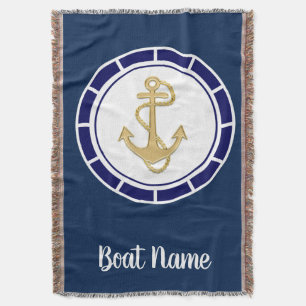 Central Golden Anchor Navy Blue Nautical Deken