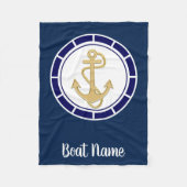 Central Golden Anchor Navy Blue Nautical Fleece Deken (Voorkant)