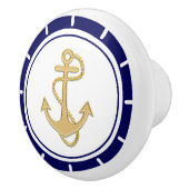 Central Golden Anchor Navy Blue Nautical Keramische Knop (Rechts)
