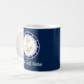 Central Golden Anchor Navy Blue Nautical Koffiemok (Voorkant links)